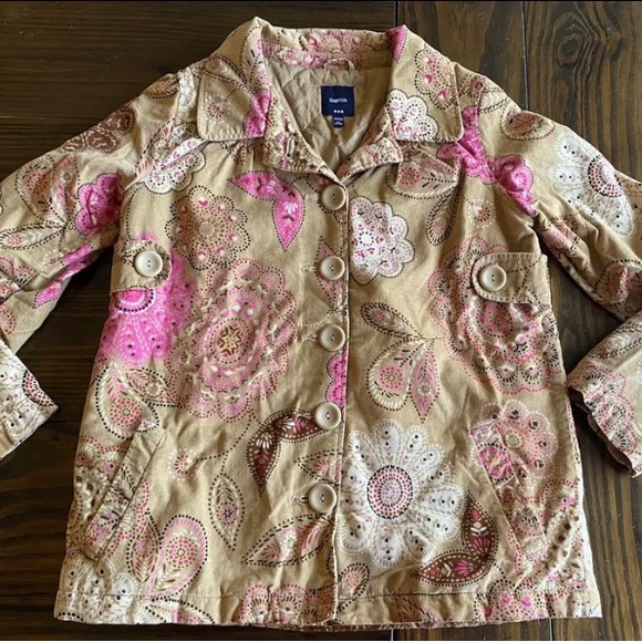Gap Kids Boho Paisley Corduroy Button Up Jacket Tan Pink Girls XXL 14-16 - Picture 1 of 7